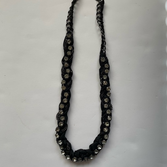 J Crew Black Fabric and Green Rhinestone Necklace - Picture 5 of 11
